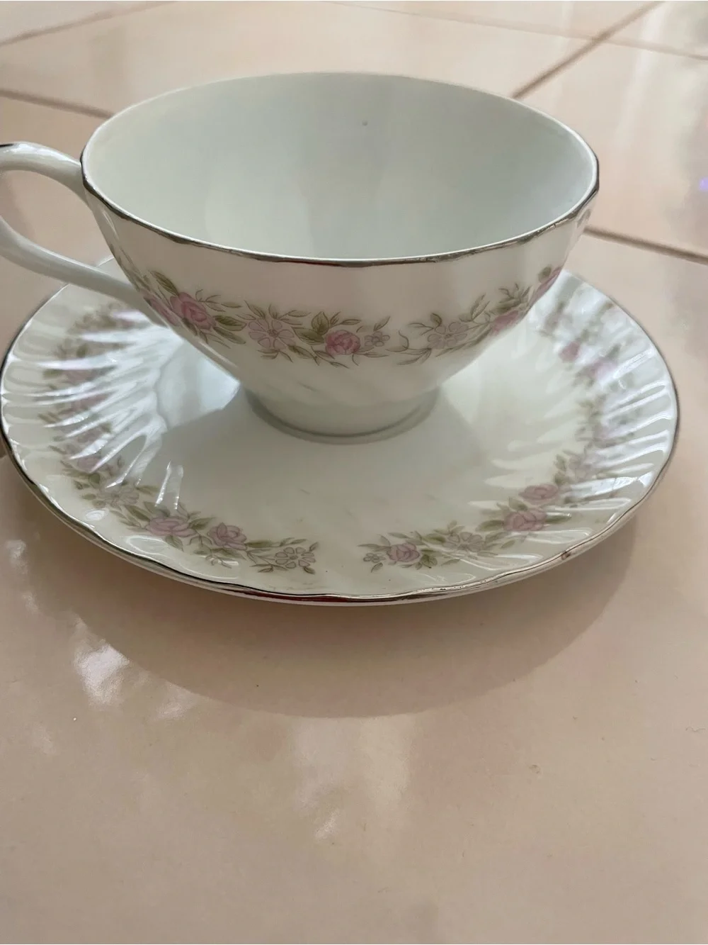 Delicate Pink Rose Porcelain Teacup & Saucer Set